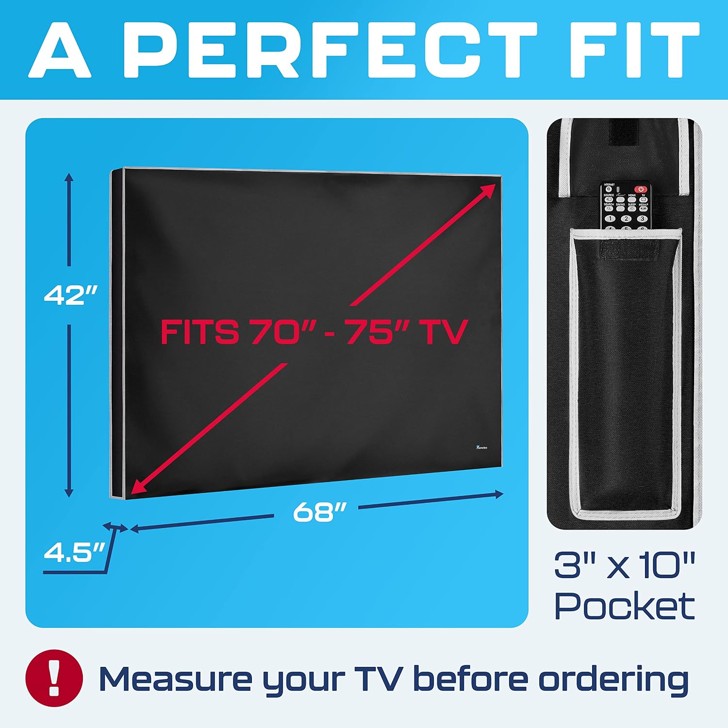 Garnetics Outdoor TV Cover 75 Inch – Waterproof, Weatherproof TV Enclosures with Smart Shield Screen Protectors, Ideal for Outdoor Use, Moving, and Storage - Black