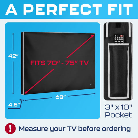 Garnetics Outdoor TV Cover 75 Inch – Waterproof, Weatherproof TV Enclosures with Smart Shield Screen Protectors, Ideal for Outdoor Use, Moving, and Storage - Black