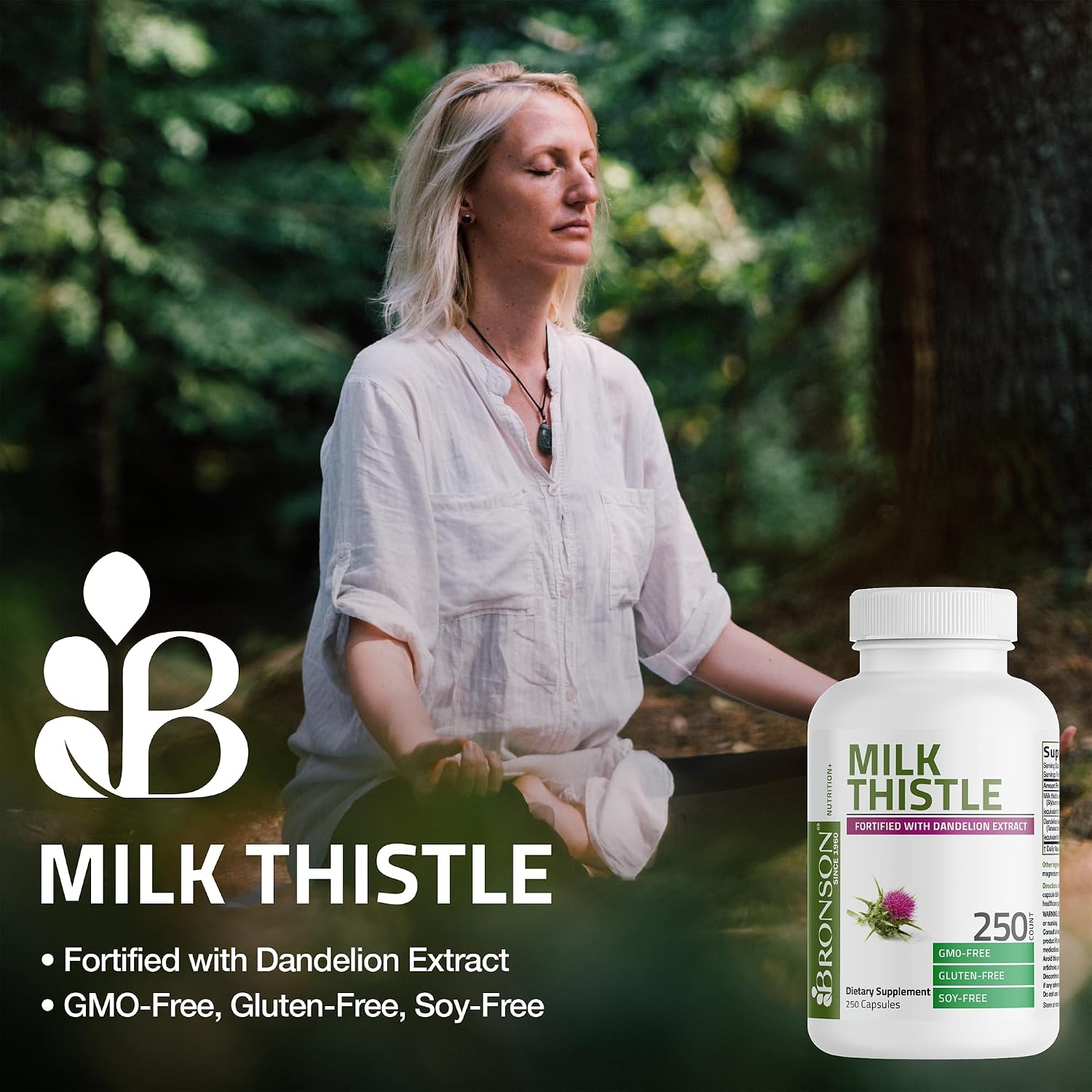 Bronson Milk Thistle Silymarin Marianum & Dandelion Extract, 360 Capsules