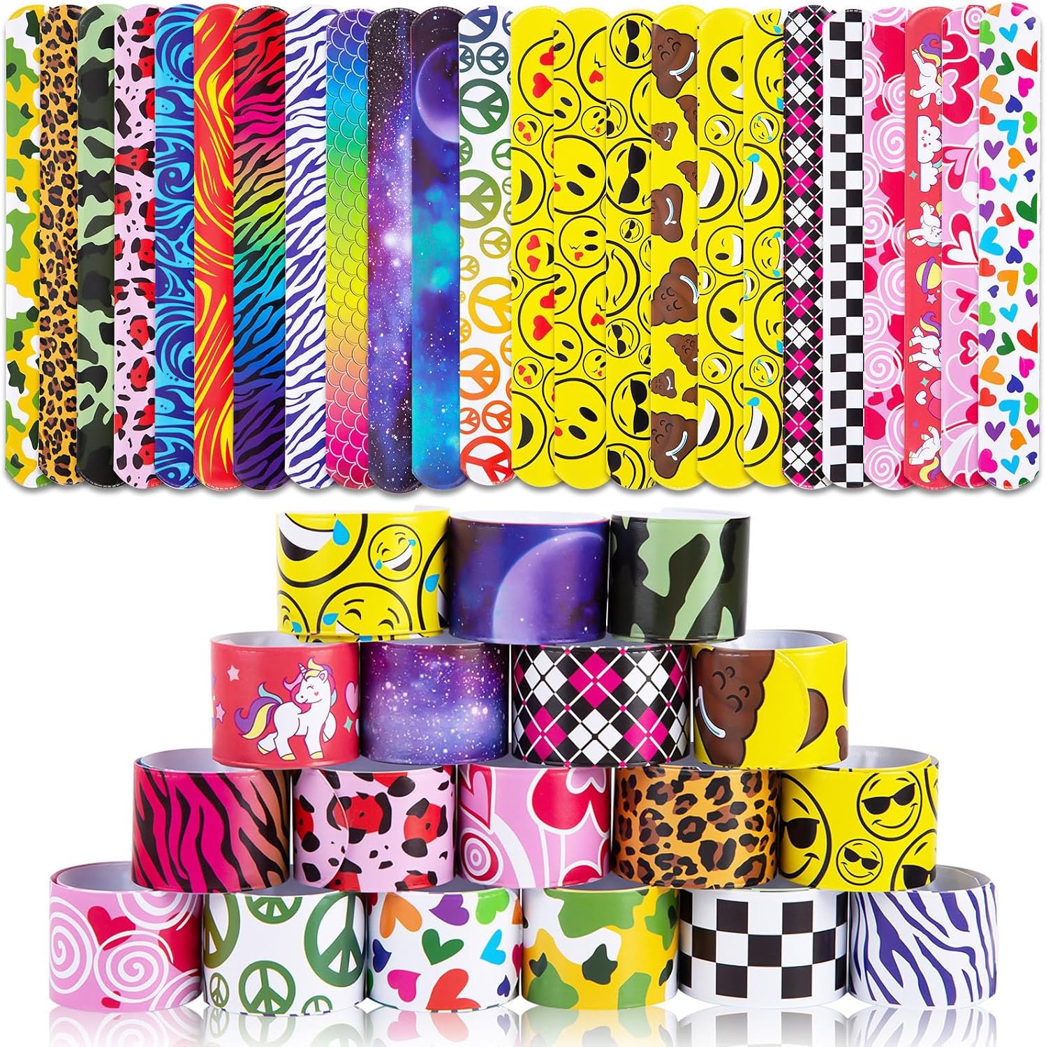 LovesTown Slap Bracelets for Kids, 48 PCS Snap Bracelets Party Favors