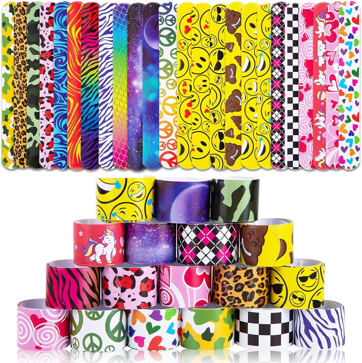 LovesTown Slap Bracelets for Kids, 48 PCS Snap Bracelets Party Favors
