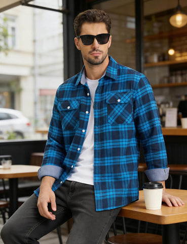 MAGNIVIT Flannel Shirt for Men Cotton Long Sleeve Plaid Shirt with Pockets