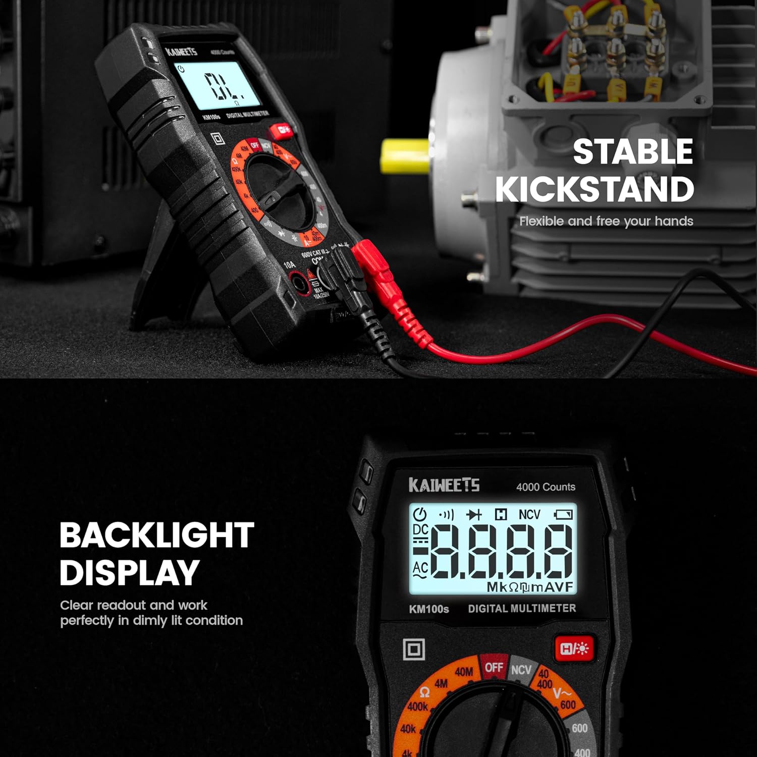 KAIWEETS Digital Multimeter 4000 Counts, Voltage Tester with Accurate Ohm Volt Amp Readings, DC/AC Voltmeter Clearly Measures Resistance Continuity Diode Capacitance NCV for Household and Automotive