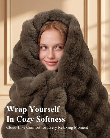 Ultra Soft Cozy Faux Fur Throw Blanket, Fuzzy Plush Thick Bubble Blanket, Oversize Luxury Fluffy Blanket for Couch, Sofa, Bedroom, and Living Room,60x80 Inches, Brown