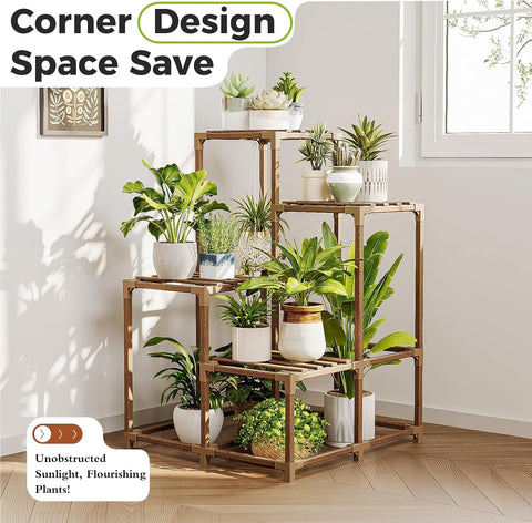 Bamworld Corner Plant Stand Indoor Outdoor Plant Shelf Small Plant Table