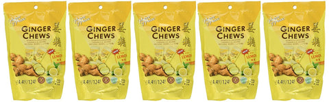 5 Packs of Prince of Peace 100 Percent Natural Ginger Candy Chews (Lemon, 4 Ounce)