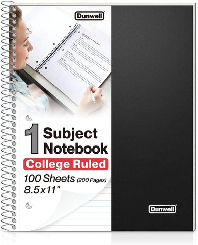 Dunwell 1-Subject College Ruled Spiral Notebook 8.5x11, 100 Sheets, Black