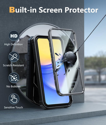 FNTCASE Phone Case for Samsung Galaxy A15 5G with Kickstand Black