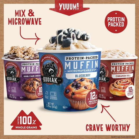 Kodiak Muffin Cup Variety Pack, Whole Grain, High Protein Muffins,12pk