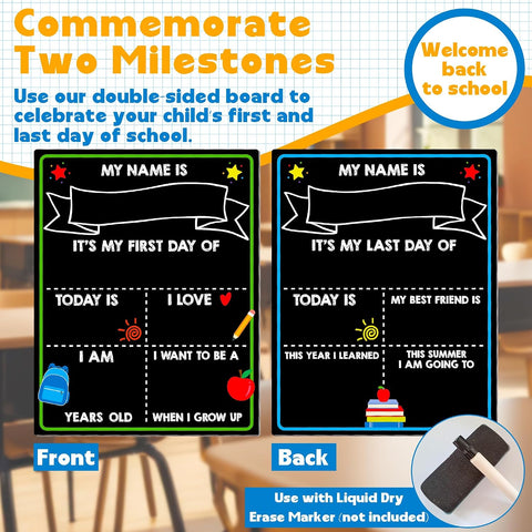 First Day of School Sign, 14 x 11 in Double-Sided & Reusable Board for Kids