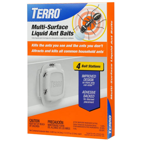 TERRO Multi-Surface Liquid Ant Baits, 4-Pack, Indoor Bait Stations for Home