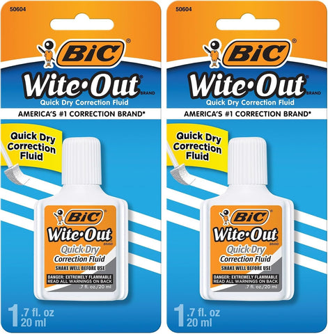 BIC Wite-Out Quick Dry Correction Fluid, 20mL, White, 1-Count Pack