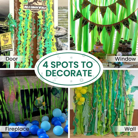 PartyWoo Green Crepe Paper 4pcs 328 FT Light Pastel Lime Green Streamers