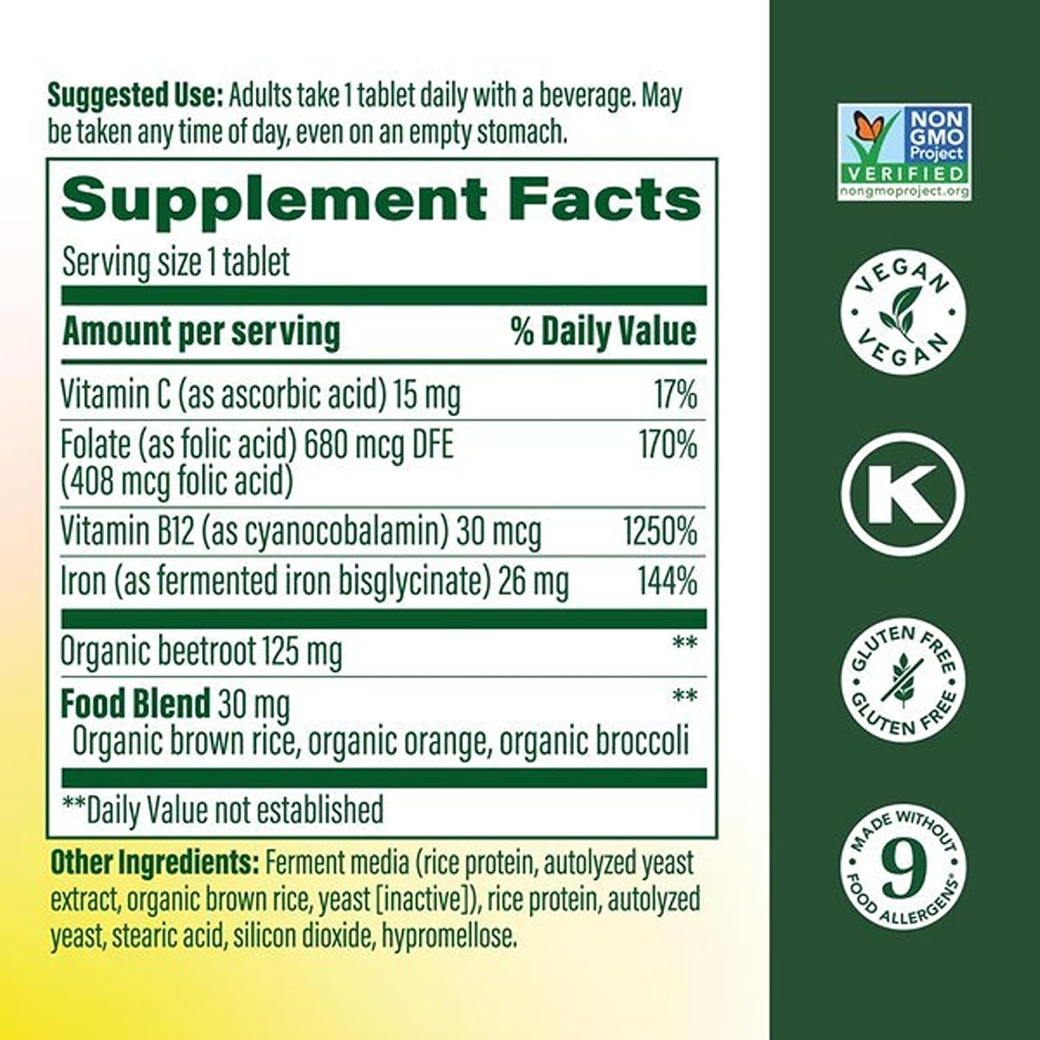 MegaFood Blood Builder Iron Supplement, Energy Support, Vegan, 60 Tablets