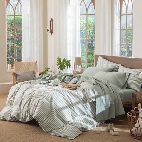 MooMee Sheet Set 100% Washed Cotton Lived-in Extra Deep Pocket Queen