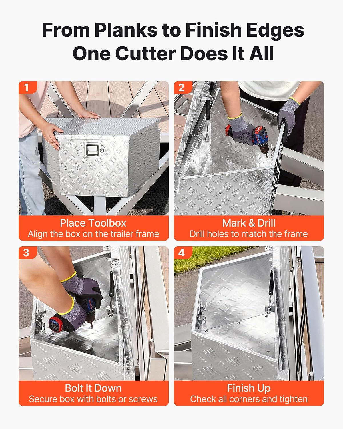 VEVOR Trailer Tongue Box, Heavy Duty Trailer Tongue Tool Box Storage Organizer with Lock & Keys, Utility Tool Chest for Pickup Truck Bed, RV, SUV, Off-Road Vehicle, Aluminum, 26" x 13" x 12", Silver