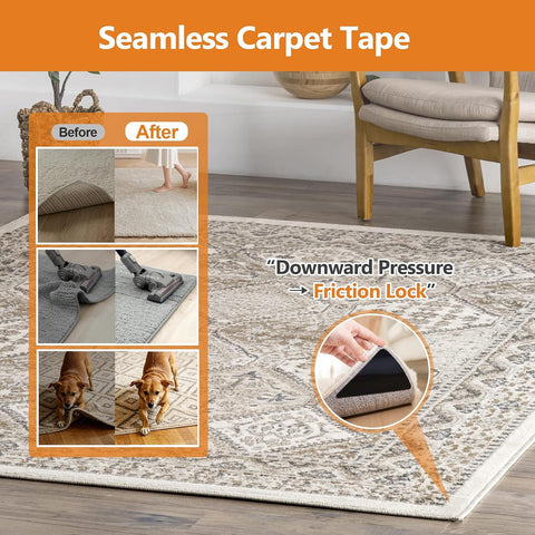 32 Pcs Rug Tape,Anti Slip Rug Pads Grippers for Hardwood Floors and Tiles,No Residue,Reusable Carpet Tape for Area Rugs, Double-Sided Adhesive Rug Stickers