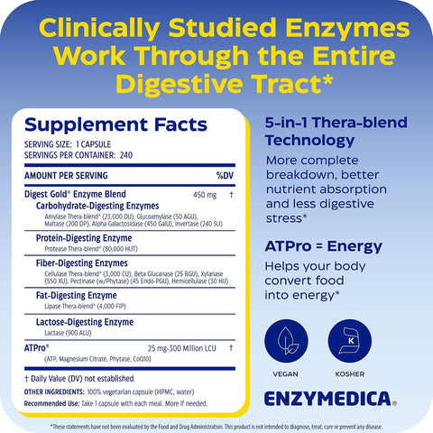 Enzymedica Digest Gold, Maximum Strength, ATPro Energy Support - 240 Caps