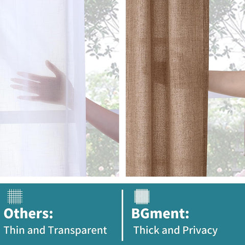 BGment Linen Light Brown Curtains for Living Room 72 Inch Length, Window Textured Drapes Country Rustic Semi Sheer for Bedroom Dining with Back Tab Light Filtering, 2 Panel, 52 Inch Wide Each Panel