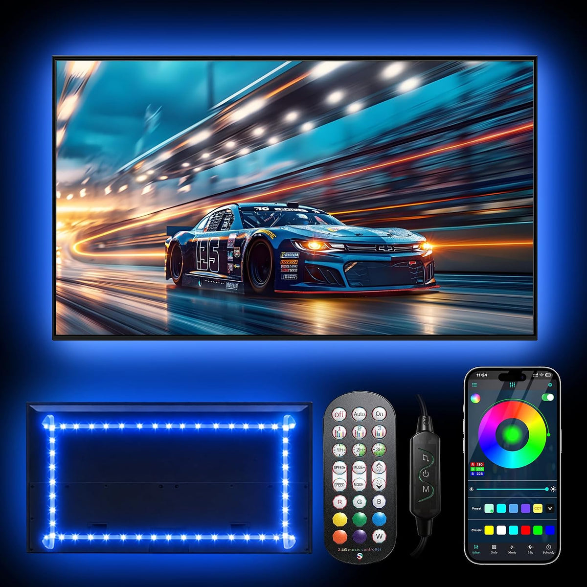 Daymeet LED Lights for TV 40-65 inch TV Behind Lighting, 13.1ft TV Led Backlight TV Led Light Strip, USB Powered RGB Lights Behind with Remote, Music Sync Bluetooth APP Control for Bedroom
