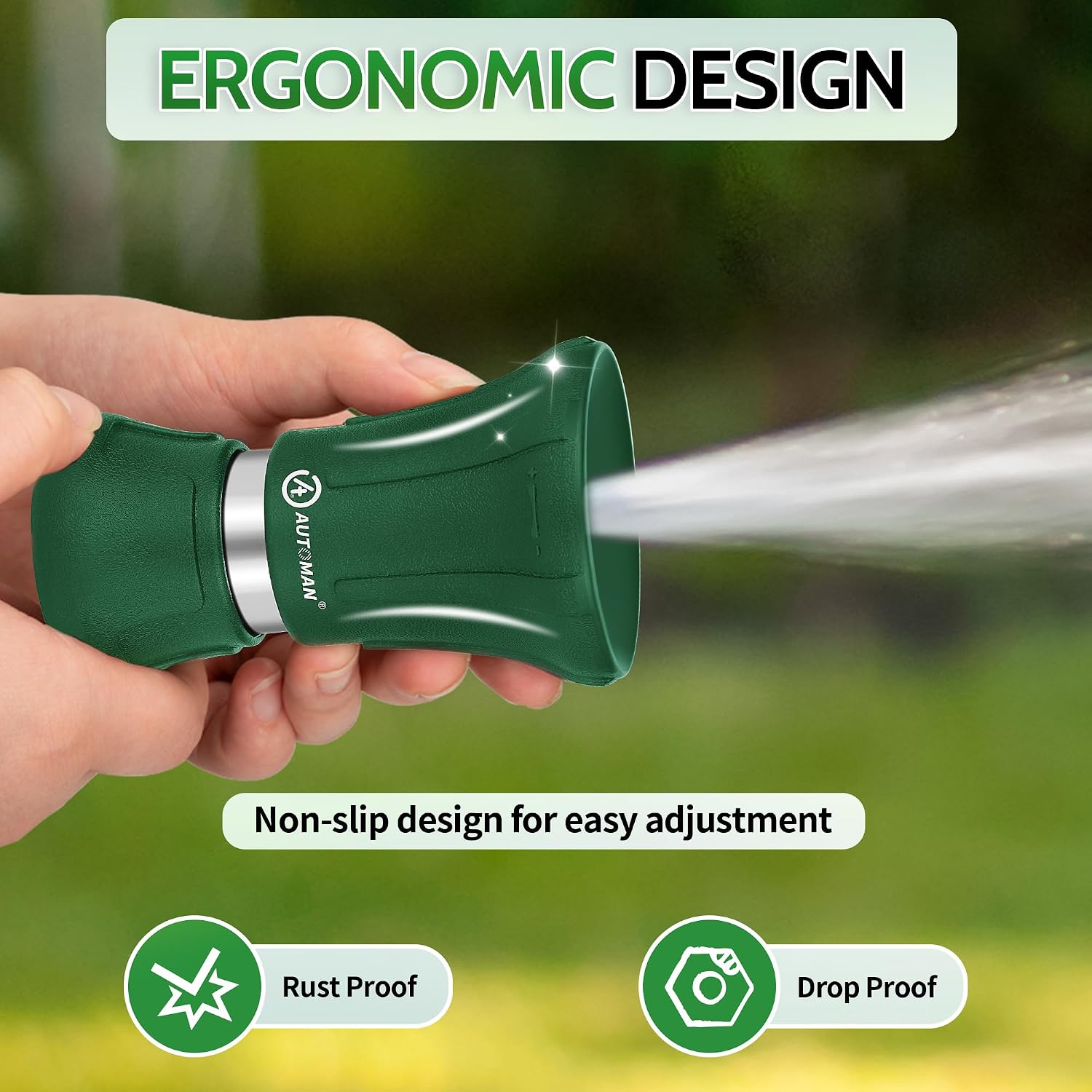 AUTOMAN Garden Hose Nozzle Heavy Duty, 2 Pack Fireman Hose Nozzle, High Pressure Water Hose Sprayer Nozzle, Adjustable Spray Nozzles for Washing Car, Cleaning Ground, Watering Plants, Dark Green