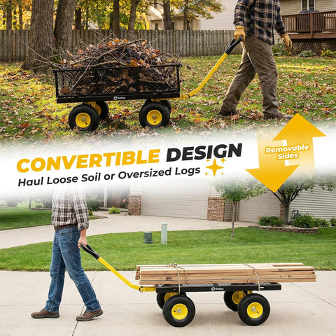 Sekey Steel Garden Cart, 1000 lb Capacity, Removable Sides, 10 in Tires
