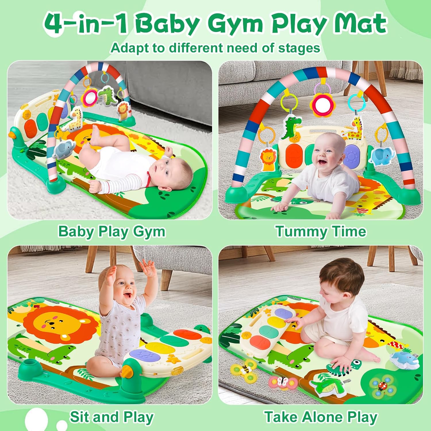 Baby Gyms Play Mats, Tummy Time Mat Toys, Infant Play Mat and Activity Gym, Baby Play Piano Gym Mat, Play Mats for Babies Newborns and Toddlers, Baby Activity Mat Toys 0-3-6-12 Months
