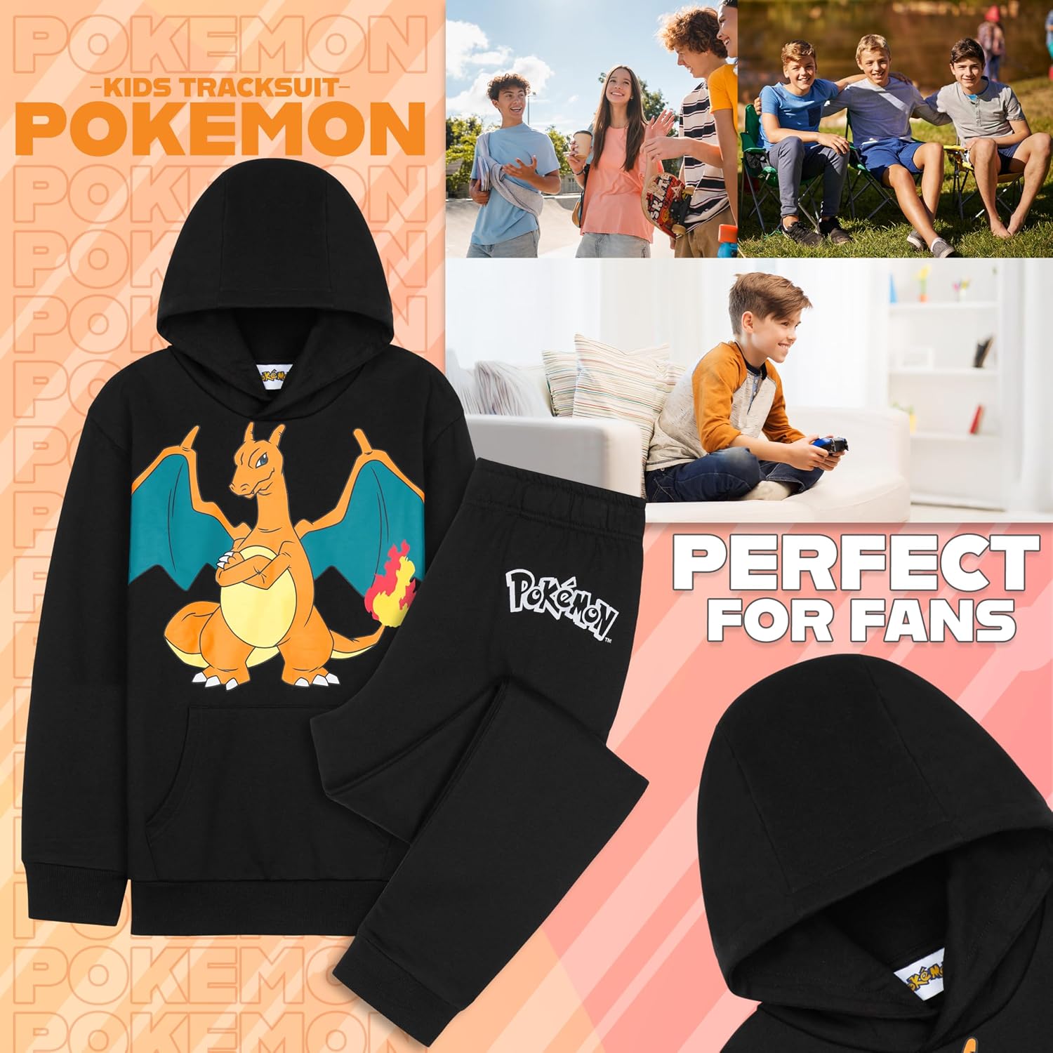 Pokemon Tracksuit Set Boys, Teens, 2 Pc Hoodie Joggers, Anime Hoodie Sweatpants Kids Clothes Teen Apparel, Gifts for Boys