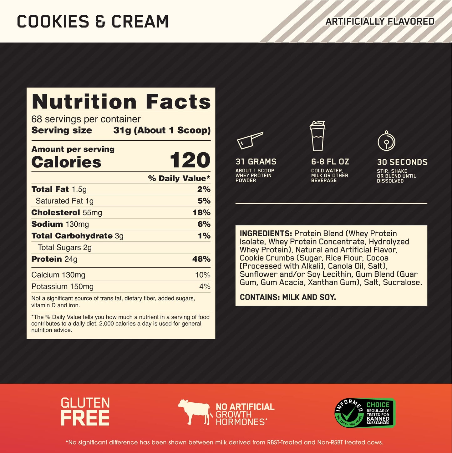 Optimum Nutrition Gold Standard 100% Whey Protein Powder, Cookies & Cream, 5 Pound (Pack of 1) (Packaging May Vary)