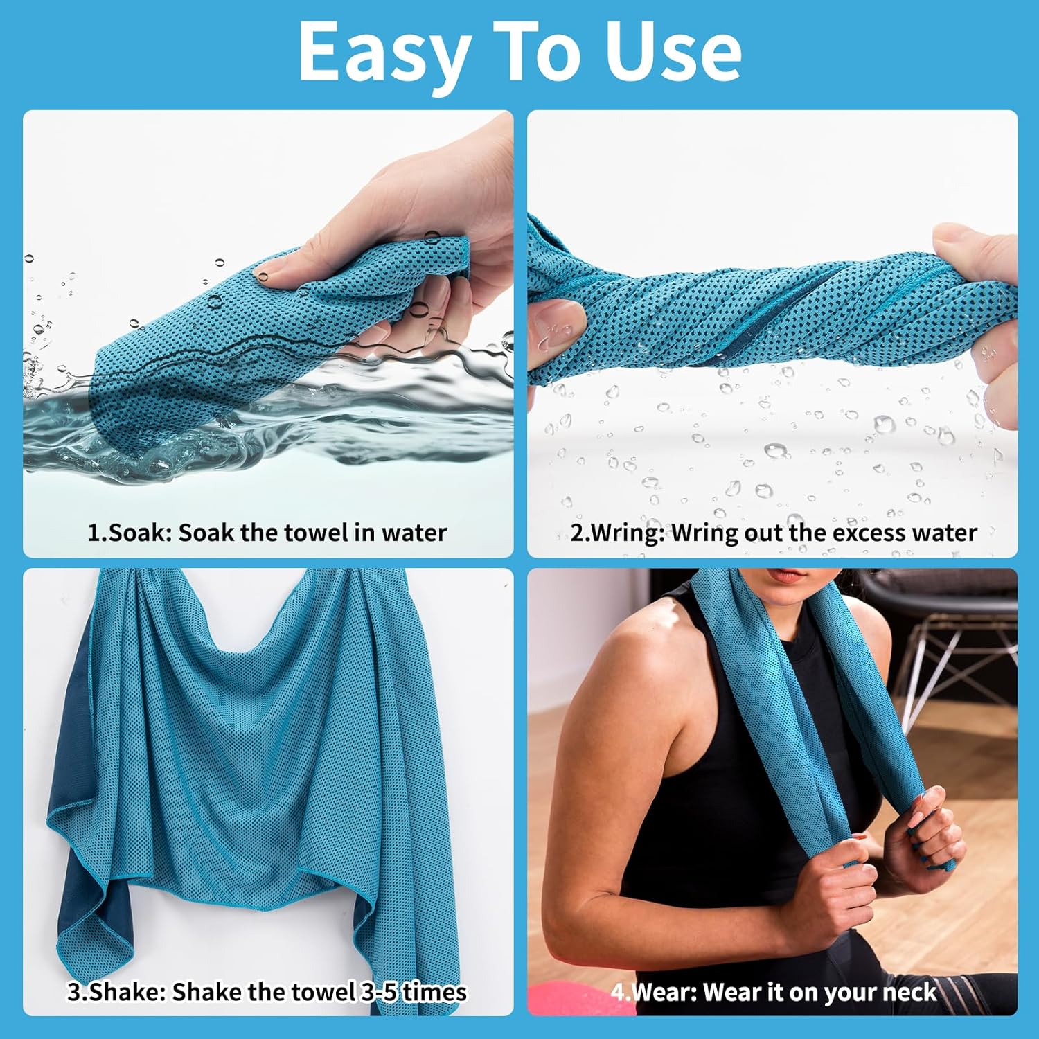 YESLIFE 4-Pack Cooling Towels (40"x 12"), Cooling Neck Wraps, Ice Towel