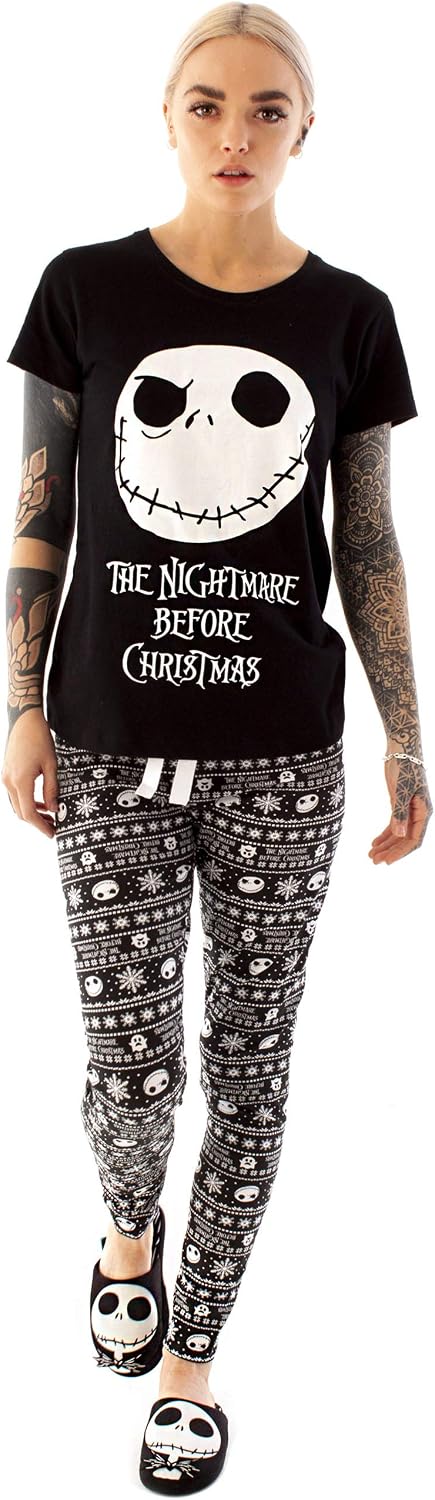 Disney The Nightmare Before Christmas Pajamas Womens Skellington PJ Top Trousers Ladies Sleepwear
