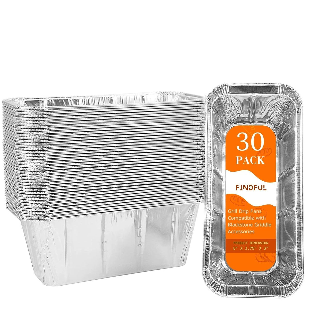 Findful 30-Pack Drip Pans Liners Compatible for Blackstone Griddle Accessories, Aluminum Foil Pan Disposable for 17" 22" 28" 36" Blackstone Griddle Drip Tray Holder Grill Rear Grease Catcher Cup