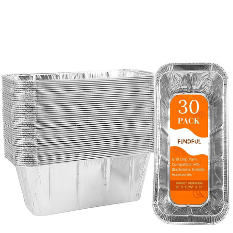 Findful 30-Pack Drip Pans Liners Compatible for Blackstone Griddle Accessories, Aluminum Foil Pan Disposable for 17" 22" 28" 36" Blackstone Griddle Drip Tray Holder Grill Rear Grease Catcher Cup