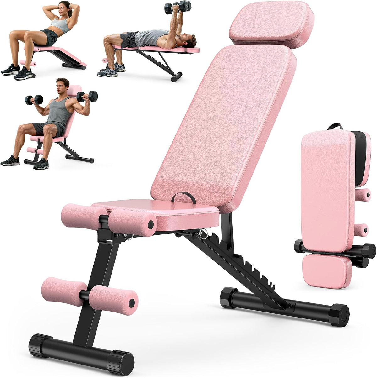 XDDIAS Workout Bench, 10 Backrests Adjustable Weight Bench with Extended Headrest, 800LBS Foldable Weight Bench for Home Gym, Incline Decline Flat Bench Compact for Small Space Training