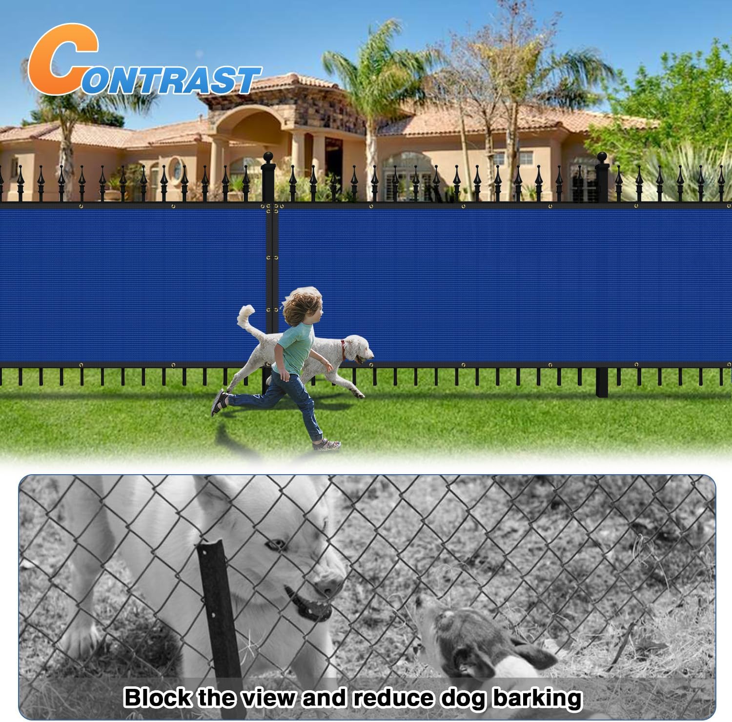 TANG 6' x 50' Privacy Fence Screen Blue Shade Cloth with Grommets, Chain Link Fence Panels Outdoor Mesh Fabric Fencing, Balcony Windscreen Cover,Temporary Garden Fencing for Yard Deck Pool