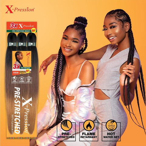 Sensationnel X-Pression Prestretched Braids-3X 58in,4pk BG BURGANDY