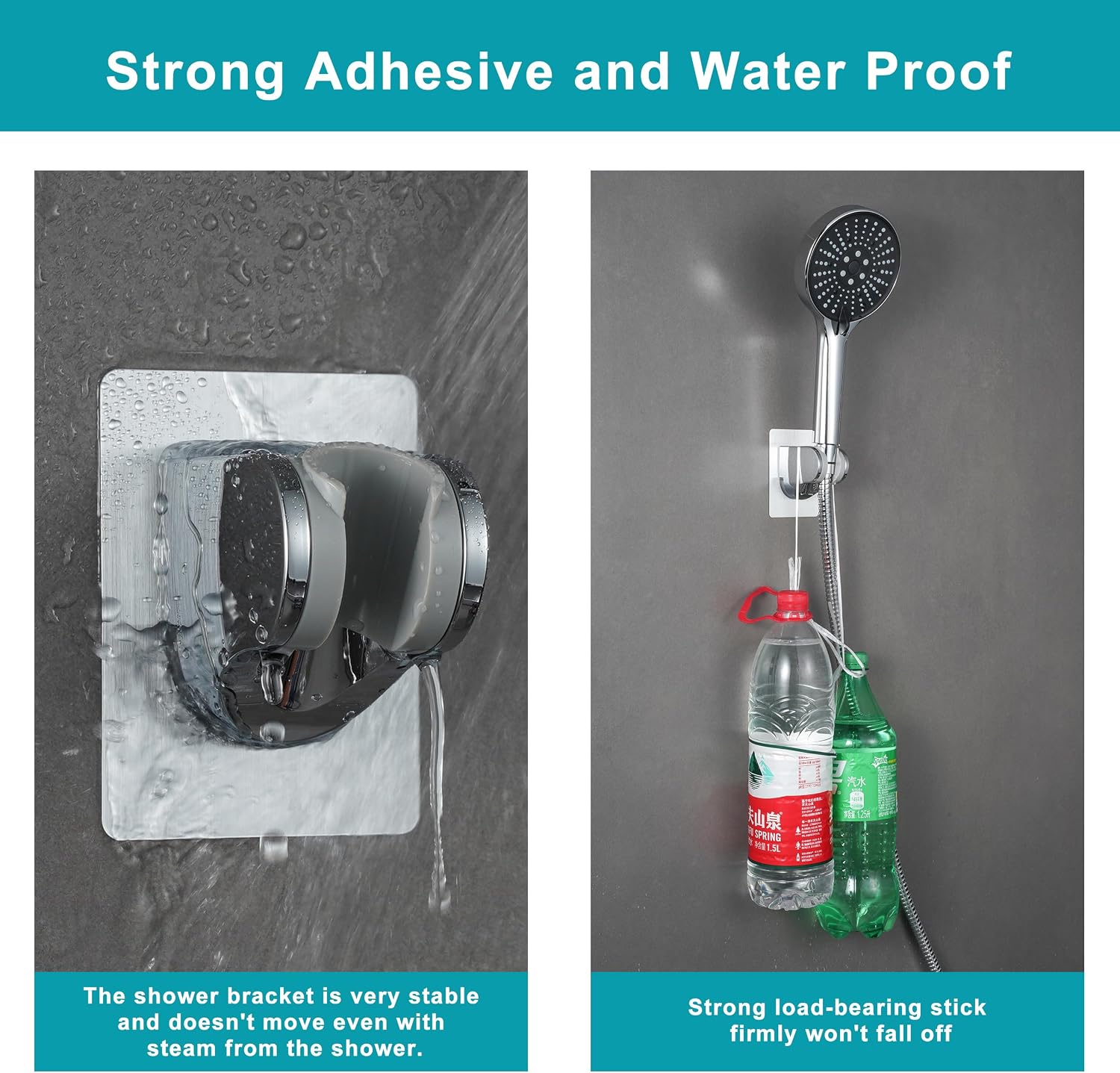 GwernKB Shower Head Holder Strong Adhesive No Drilling Wall Mount Adjustable Handheld Showerhead Bracket for RV Kids Bathroom Shower,Fix Firmly and Use Conveniently (Silver, 1)