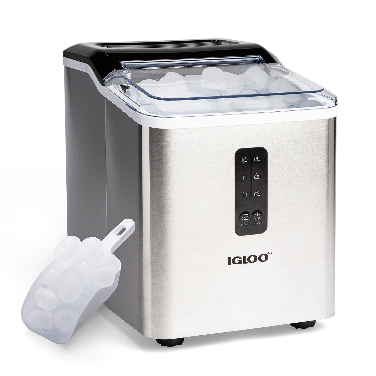 Igloo Automatic Ice Maker, Self- Cleaning, Countertop Size, 26 Pounds in 24 Hours, Cubes 7 Minutes, LED Control Panel, Scoop Included, Perfect for Water Bottles, Mixed Drinks, Stainless Steel