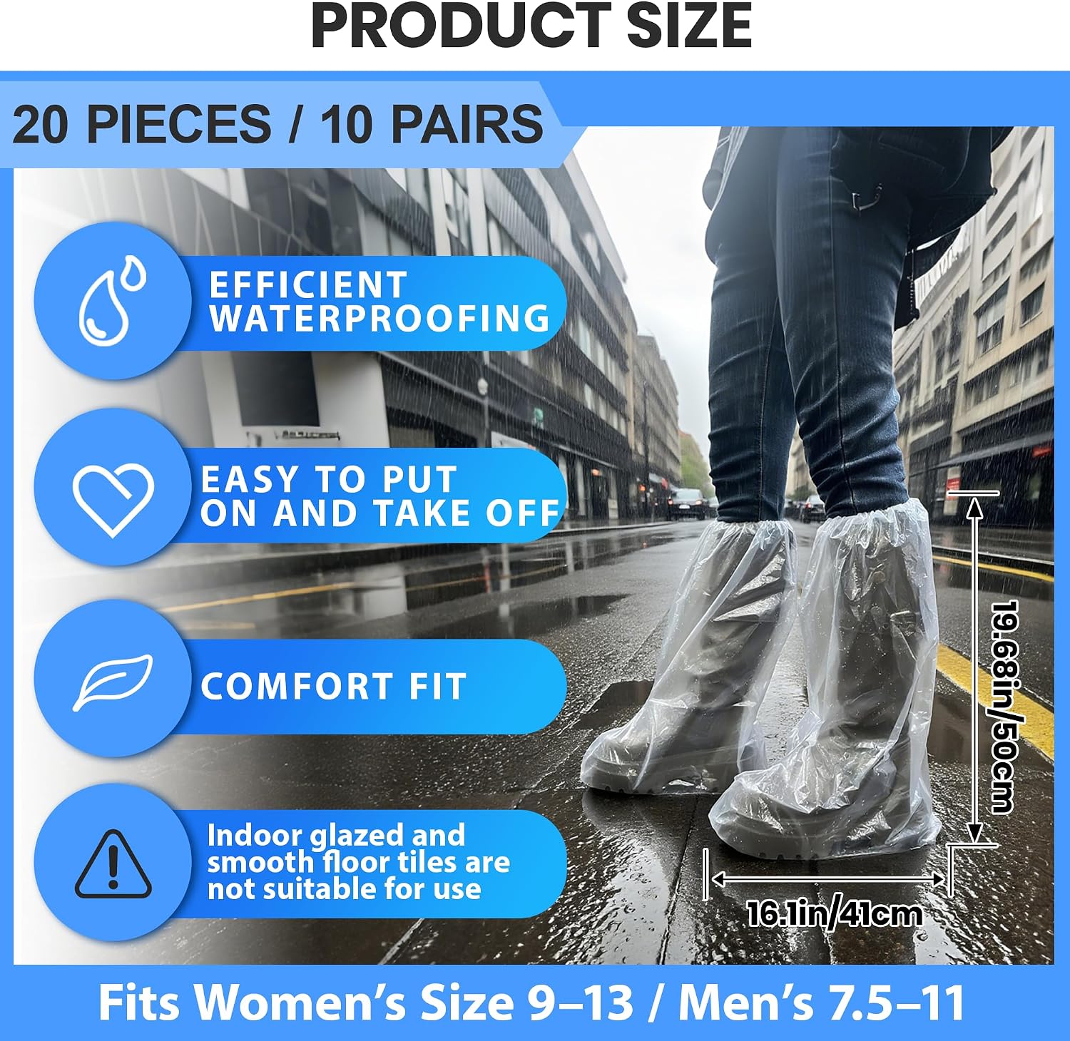 10 Pairs Disposable Waterproof Boot Covers for Rain - Plastic Rain Shoe Covers - Non-Slip Indoor Outdoor Rain Cover for Shoes,Plastic Overshoes for Men Women -Water Proof Boot Protector – Clear-XL