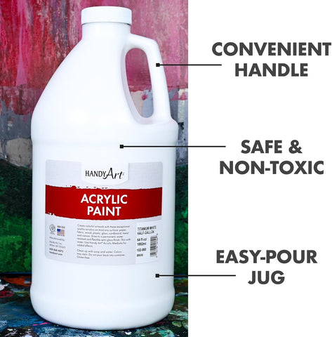Handy Art Student Acrylic Paint, Titanium White, 64 oz Bottle, Semi-Gloss