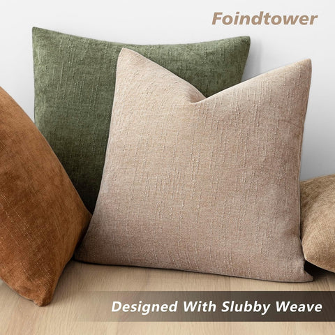 Foindtower Textured Chenille Lumbar Throw Pillow Covers 12x24,Cream Camel
