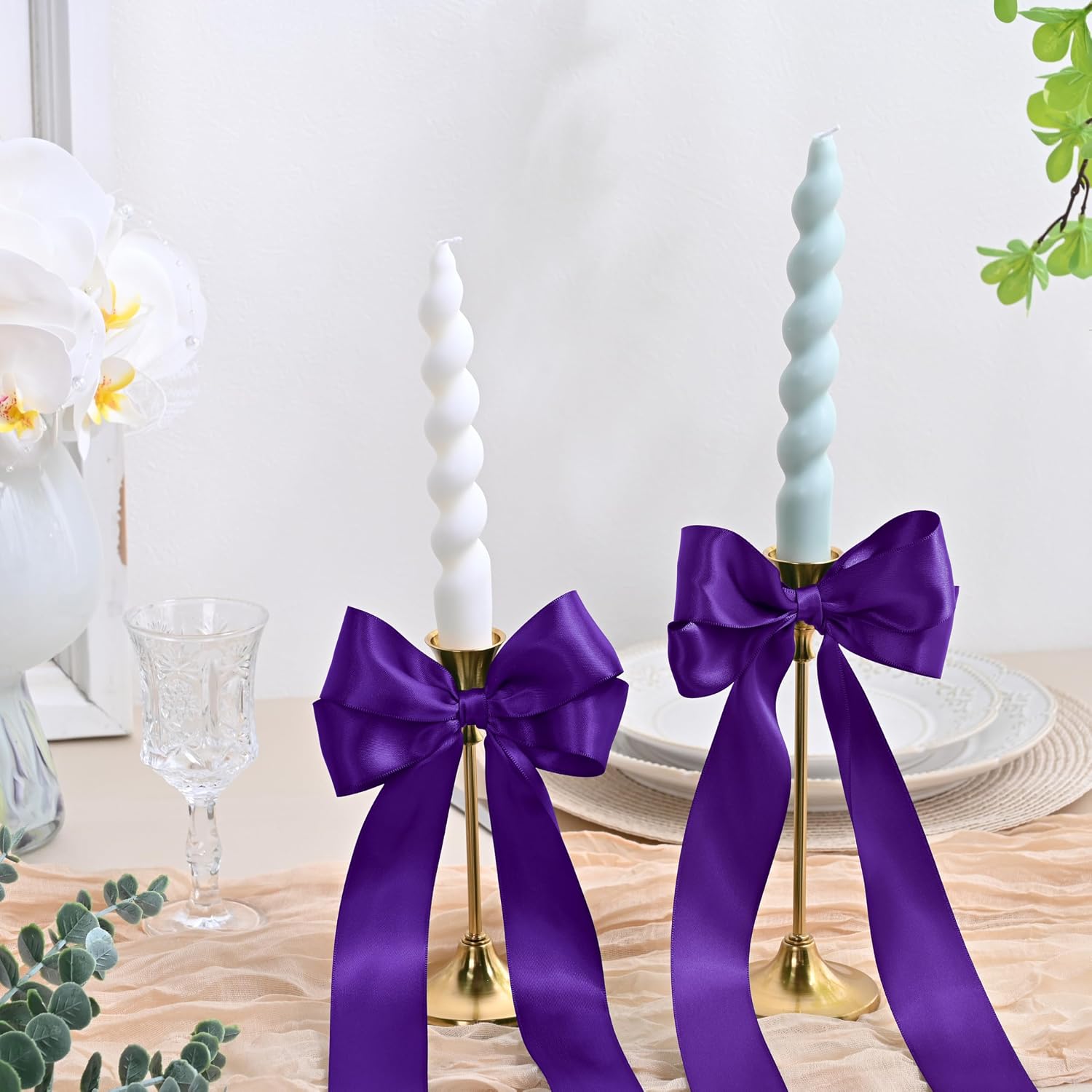 Double Face Purple Satin Ribbon 1-1/2 inch X 25 Yards Polyester Purple Ribbon for Gift Wrapping Very Suitable for Weddings Party Hair Bow Invitation Decorations and More