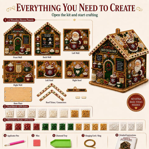 3D Wooden Christmas House Diamond Art Kit for Adults, Pearl Ornament