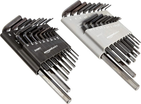 Amazon Basics 36-Piece Allen Wrench/Hex Key Set, SAE & Metric Sizes, Chrome Vanadium Steel with Long Arm, 2 Organized Storage Cases