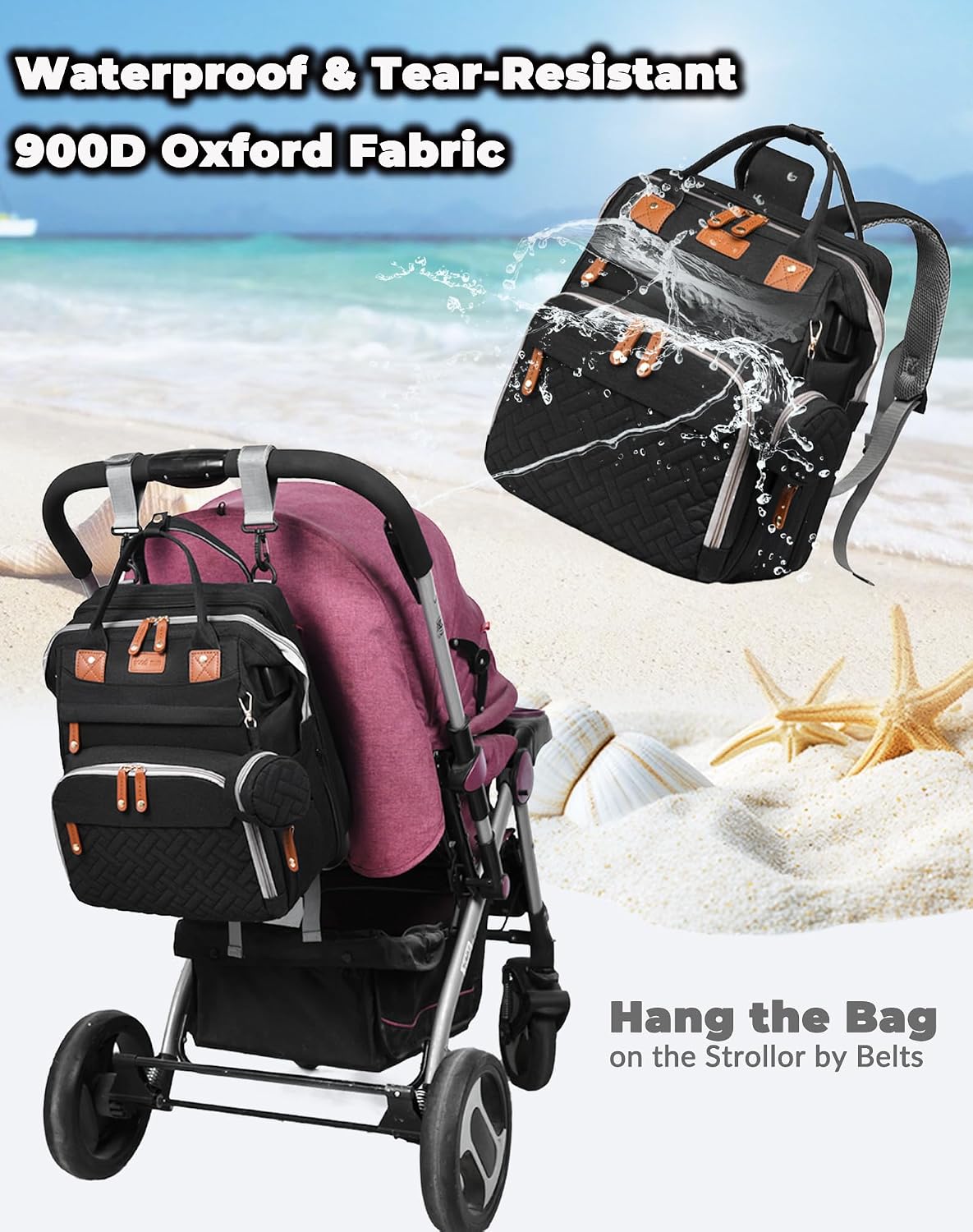 Astro alan Baby Diaper Bag with Changing Station, Waterproof Diaper Bag Backpack for Moms Dads with USB Charging Port, Baby Shower Gifts, Baby essentials, Black