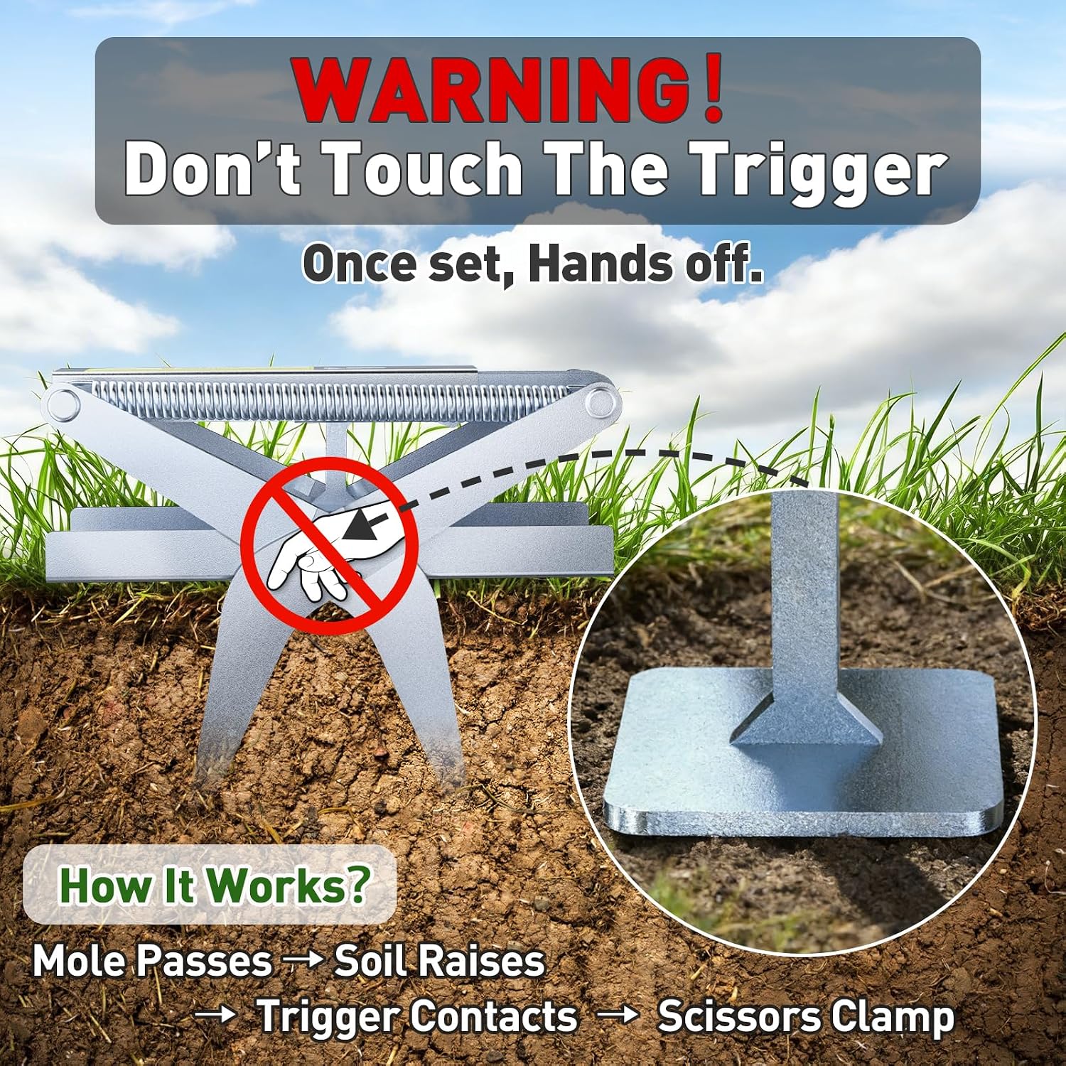 Mole Traps, 2 Pack Scissor Mole Trap with Rust-Proof Steel & High-Resilience Spring, Reusable Outdoor Mole Killer for Lawn, Garden & Farm, One-Step Setup, Quick Capture Gopher & Vole Trap