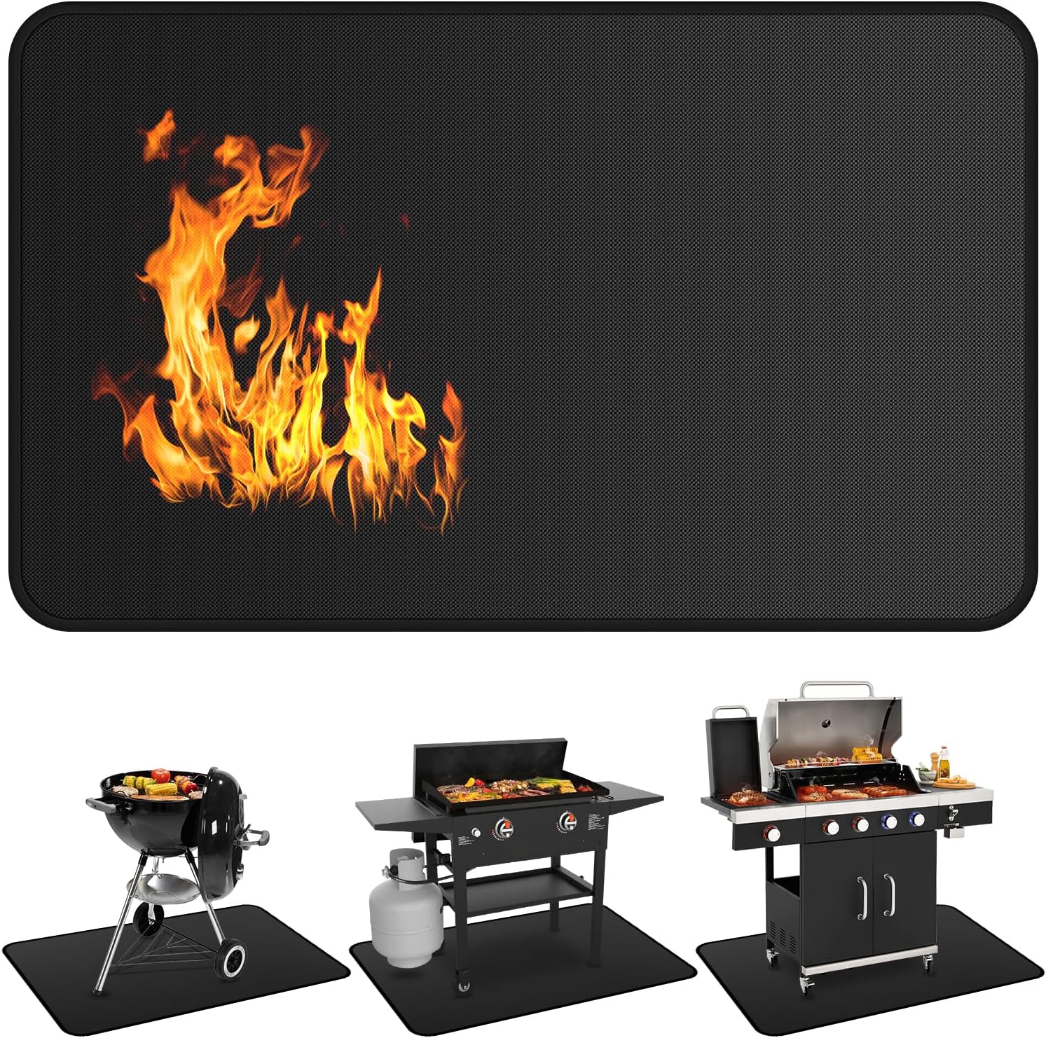 Under Grill Mats for Outdoor Grill - 48 x 30 Inch BBQ Deck Protector