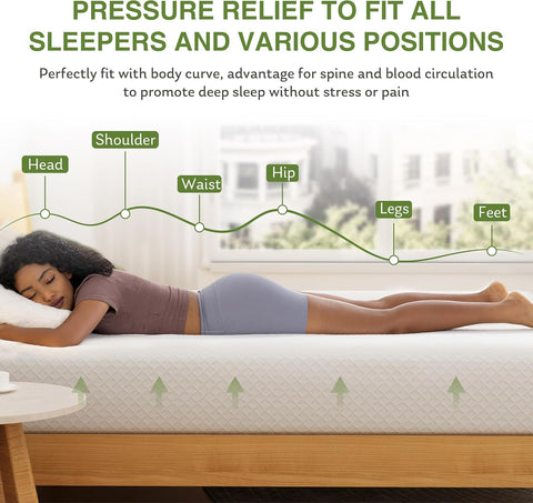 EGOHOME Full Size Memory Foam Mattress 8 Inch, Green Tea, Medium Firm