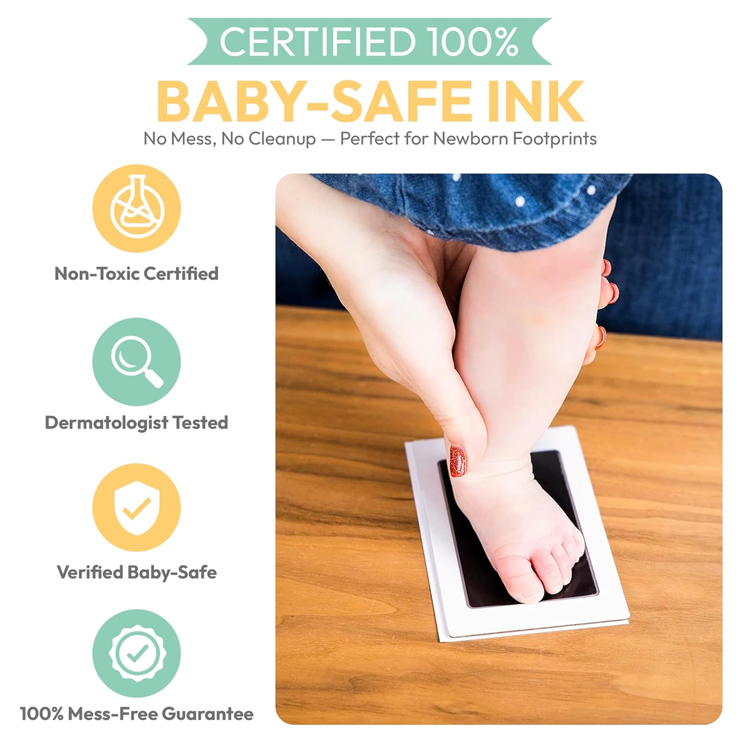 Extra Large Clean Touch Ink Pad for Baby Handprints and Footprints – Inkless Infant Hand & Foot Stamp – Safe for Babies, Doesn’t Touch Skin – Perfect Family Memory or Gift by Tiny Gifts, Black