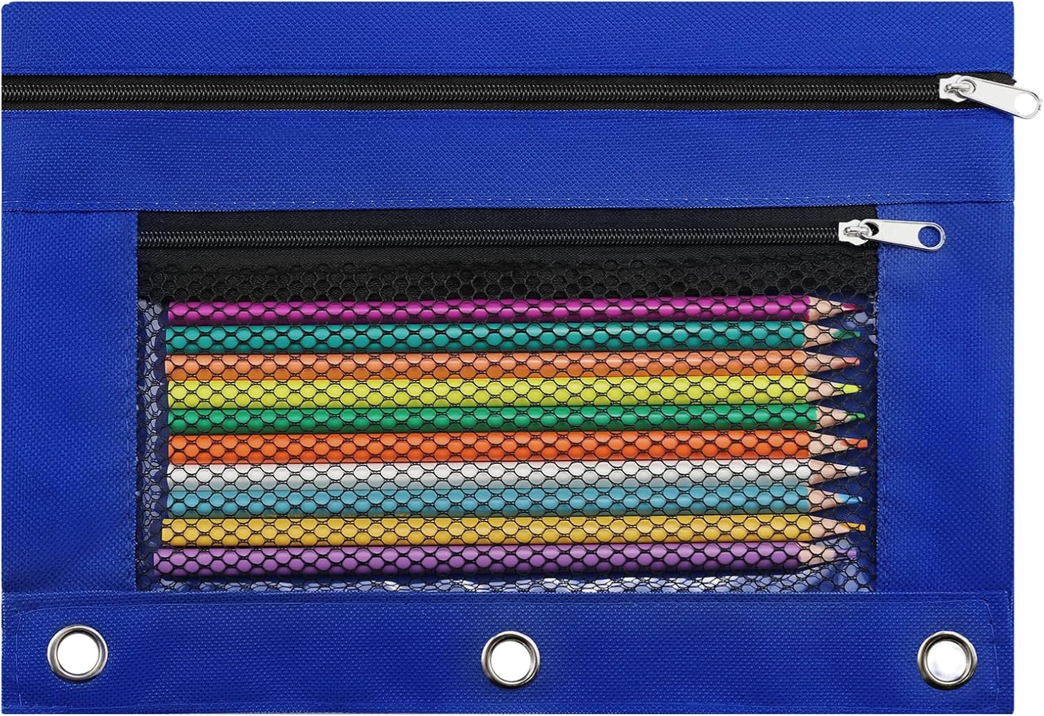 Pencil Pouch for 3 Ring Binder, Pencil Case with Zipper, 600D Fabric Pencil Pouch Bag Holder Accessories, Clear Window Pencil Case Aesthetic Back to School Organizer Pockets for Boy Girl (Deep Blue)